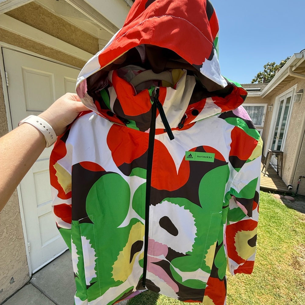 Adidas Marimekko windbreaker, never worn. Features removable hood. Size S - Picture 2 of 6